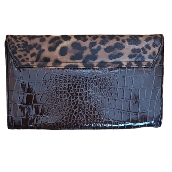 Maurices Brown Snakeskin Crocodile Cheetah Print Clutch Bag Purse - Picture 6 of 8
